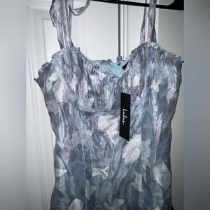 Obviously Gorgeous Blue Floral Tie-Strap Bustier Midi Dress